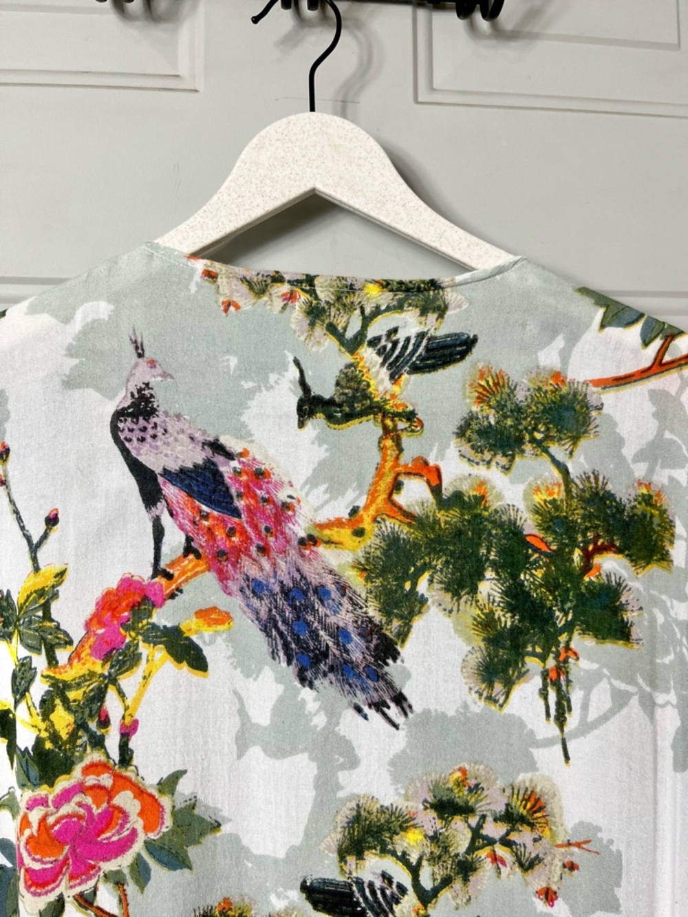 World Market Peacock Print Open Front Longline Kimono One Size - Picture 5 of 6